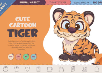 Cute cartoon tiger. T-Shirt, PNG, SVG.