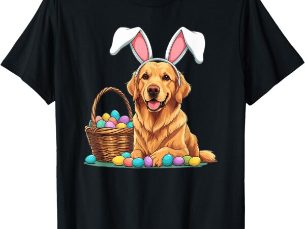 Easter golden retriever dog, with bunny rabbit ears t-shirt