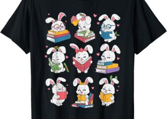 Easter Teacher Cute Bunny Reding Books Librarian Bookworm T-Shirt