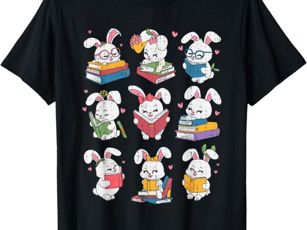 Easter teacher cute bunny reding books librarian bookworm t-shirt