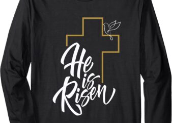 Easter _ Religious _He is Risen_ Cross and Dove Men Long Sleeve T-Shirt