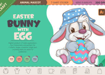 Easter bunny with egg. T-Shirt, PNG, SVG.