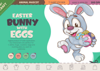 Easter bunny with eggs. T-Shirt, PNG, SVG.