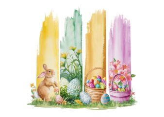 Watercolour Easter Sunday Bunny Rabbit Retro Illustration T-shirt design