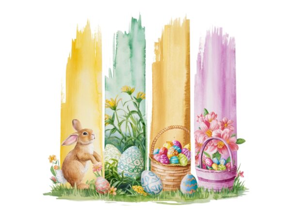 Watercolour easter sunday bunny rabbit retro illustration t-shirt design