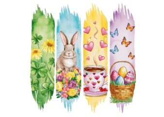 Watercolour Easter Sunday Bunny Rabbit Retro Illustration T-shirt design