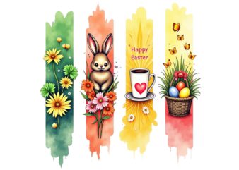 Watercolour Easter Sunday Bunny Rabbit Retro Illustration T-shirt design