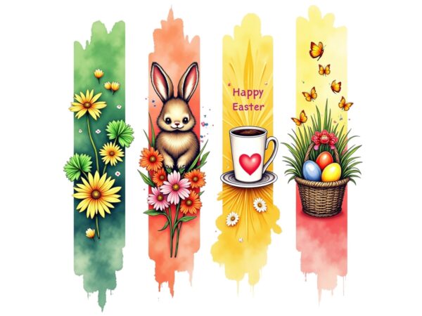 Watercolour easter sunday bunny rabbit retro illustration t-shirt design