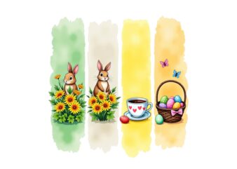 Watercolour Easter Sunday Bunny Rabbit Retro Illustration T-shirt design