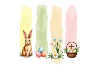 Watercolour Easter Sunday Bunny Rabbit Retro Illustration T-shirt design