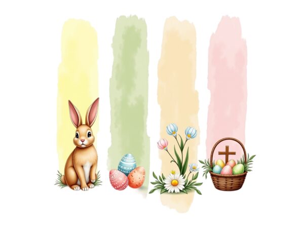 Watercolour easter sunday bunny rabbit retro illustration t-shirt design