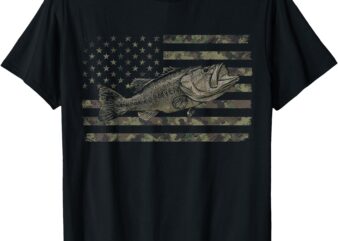 Fishing Camo American Flag Bass Fish Camouflage T-Shirt