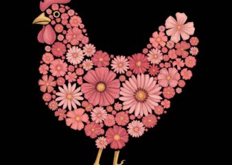 Floral Rooster Art Print Pink Flower Hen Design