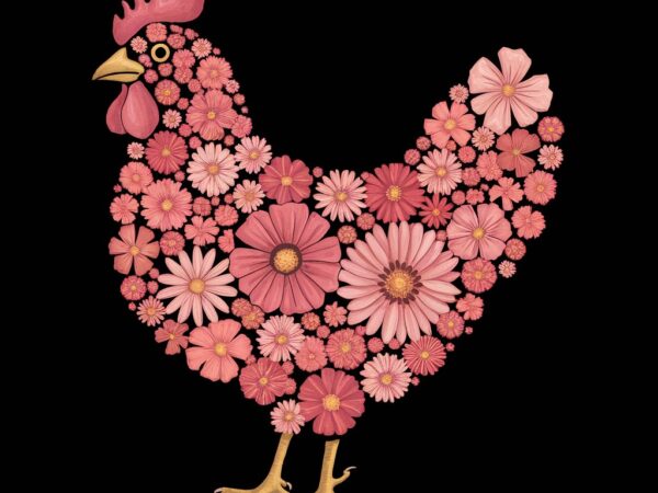 Floral rooster art print pink flower hen design