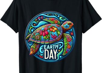 Floral Sea Turtle Earth Day Planet Art Animal Lover Artistic T-Shirt