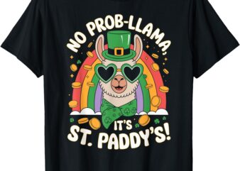 Fun St Patricks Day Llama, Shamrock and Rainbow Design T-Shirt