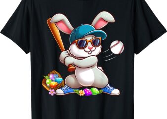 Funny Baseball Bunny Easter Shirts For Kids Boys Toddlers T-Shirt