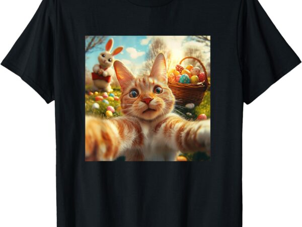 Funny cat selfie women girls boys kids easter t-shirt