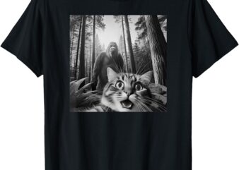 Funny Cat Selfie with Bigfoot _ Quirky Sasquatch T-Shirt