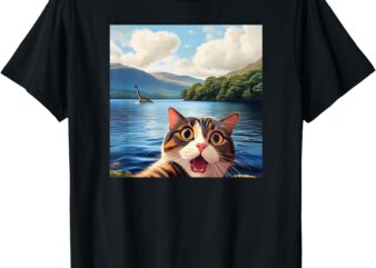Funny Cat Selfie with Loch Ness Monster T-Shirt
