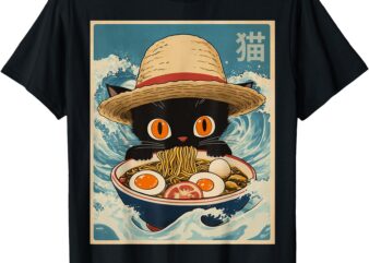 Funny Graphic Cat Ramen Noodles Japanese Kawaii Anime T-Shirt