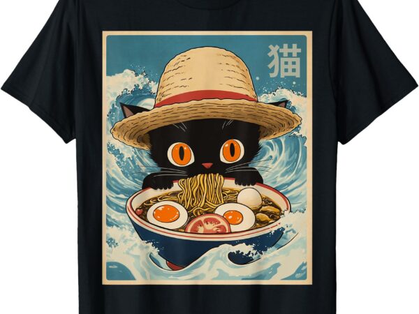 Funny graphic cat ramen noodles japanese kawaii anime t-shirt