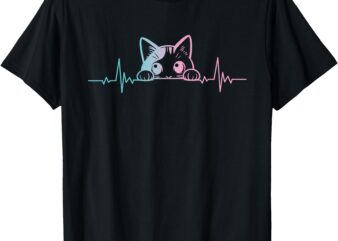 Funny Heartbeat Cute Cat lovers blue Eyes Cats T-Shirt