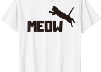 Funny Sport Fitness Cat Lovers _ Jumping Cat Silhouette Meow T-Shirt