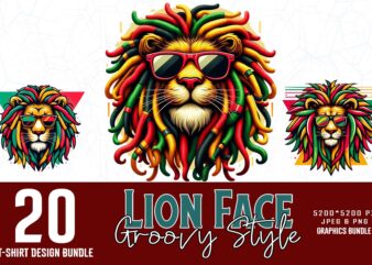 20 Trendy Retro Punk Lion t-shirt design bundle