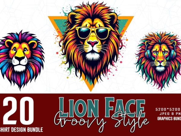 Trendy retro punk lion t-shirt design bundle of 20 designs