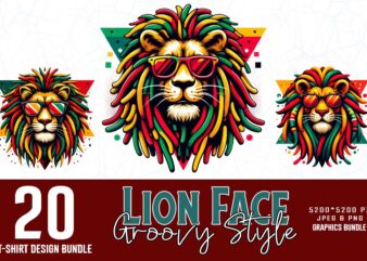 Trendy Retro Punk Lion t-shirt design bundle of 20 designs – download instantly