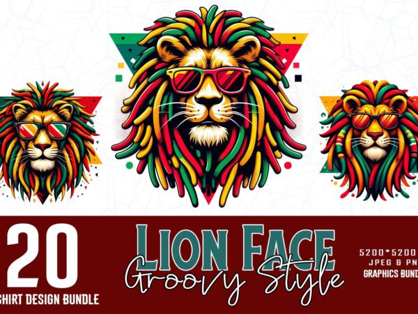 Trendy retro punk lion t-shirt design bundle of 20 designs – download instantly