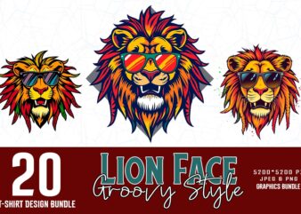 Popular Groovy Lion Lover t-shirt design bundle of 20 designs