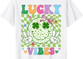 Groovy St Patricks Day Lucky Vibes Shamrock Women Girls Kids T-Shirt