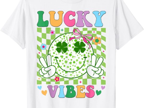 Groovy st patricks day lucky vibes shamrock women girls kids t-shirt