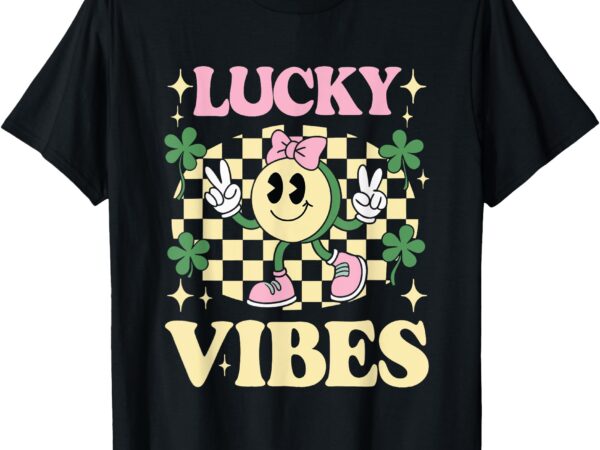 Groovy st patricks day lucky vibes shamrock women girls kids t-shirt