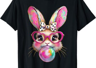 Happy Easter Bunny Coquette Bow Brushstroke Easter Girl Kids T-Shirt