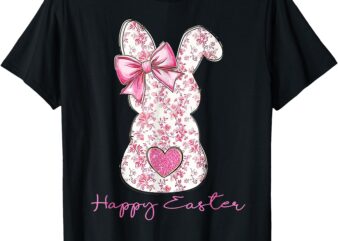 Happy Easter Pink Floral Chinoiserie Bunny Girls Womans T-Shirt