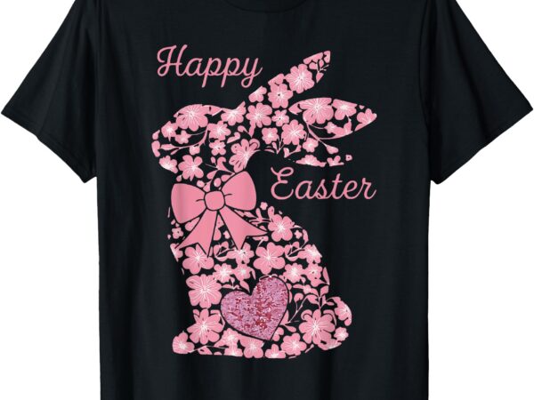 Happy easter pink floral chinoiseries bunny coquette bow t-shirt