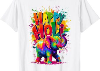 Happy Holi Festival Hindu India Colors Family Elephant 2025 T-Shirt