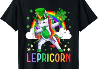 Happy St Patricks Day Lepricorn Unicorn Kids Girls Lucky T-Shirt