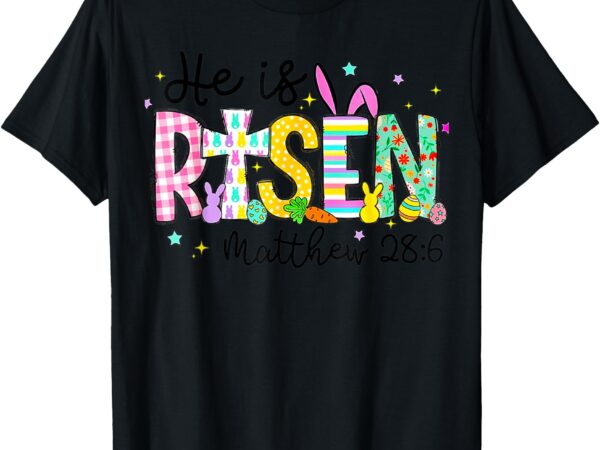 He is risen jesus christian happy easter women kids girls t-shirt