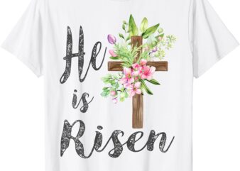 He is Risen Jesus Christian Easter Floral Wreath Women Girls T-Shirt