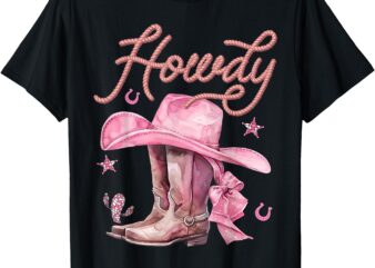 Howdy Pink Birthday Cowgirl Boot Hat Western Rodeo Girl T-Shirt