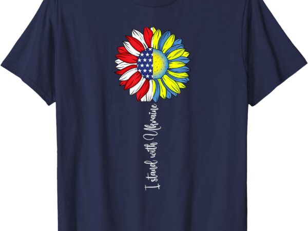 I stand with ukraine american flag ukraine flag flower blue t-shirt