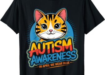 In April We Wear Blue Autism Awareness Cat Puzzle Boys Girls T-Shirt