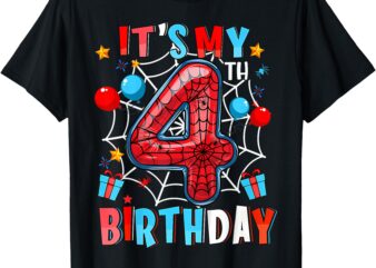 It’s My 4th Birthday Spider Theme Party Boy Birthday T-Shirt