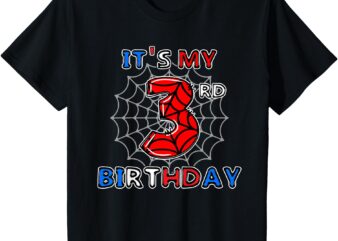 Kids It’s My 3rd Birthday Spider Theme Party 3 Year Old Boys Kids T-Shirt