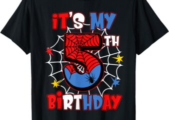 Kids It’s My 5th Birthday Spider Web Theme Party 5 Year Old T-Shirt