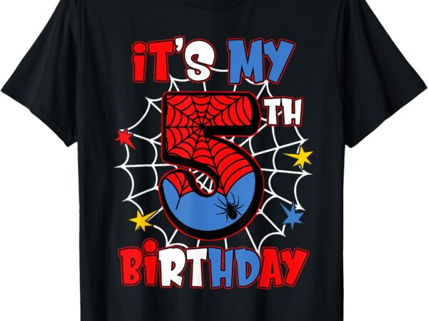 Kids it’s my 5th birthday spider web theme party 5 year old t-shirt